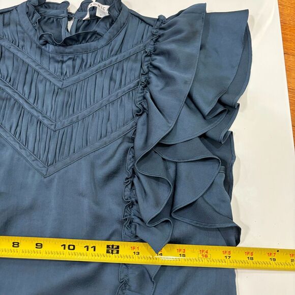 Veronica Beard Mandell Blue Ruffle Satin Top Sz 2 Romantic Victorian Gothic - Picture 11 of 13